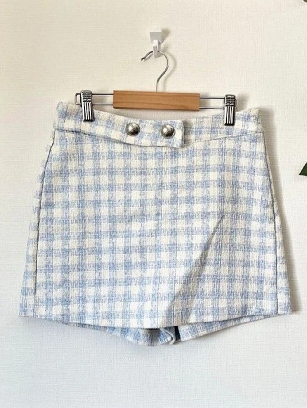 Zara Houndstooth Tweed Blue Skort